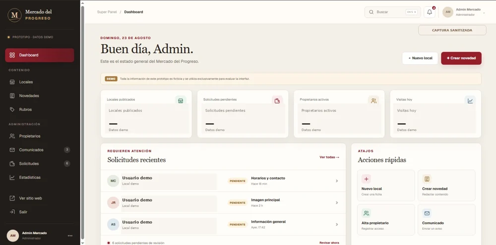 Gestión del mercado · captura sanitizada